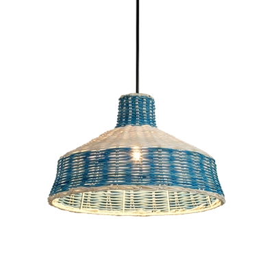 Blue Hat Ceiling Light South-East Asia 1 Bulb Bamboo Suspended Lighting Fixture for Tearoom
