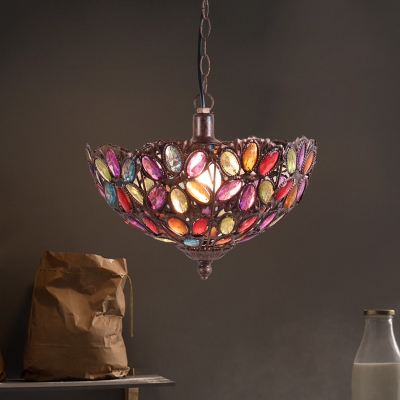 Bowl Shaped Restaurant Pendant Light Kit Art Deco Metal 1 Bulb Rust Down Lighting