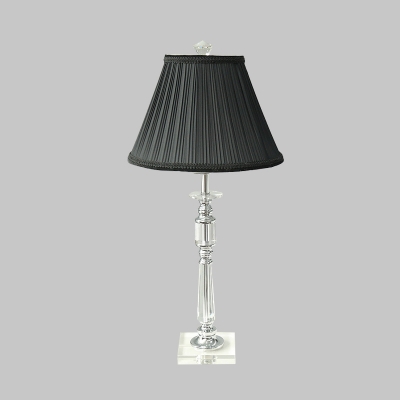 Crystal Black Night Lamp Candlestick 1 Head Traditionalism Table Light with Tapered Fabric Shade