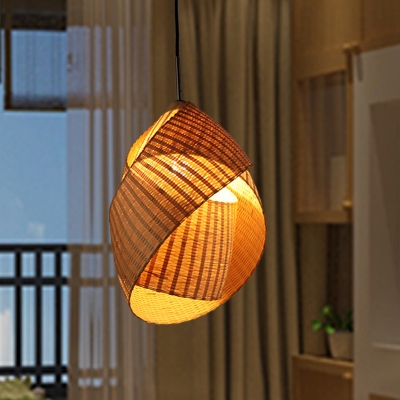 Flaxen Twist Ceiling Lamp Japanese 1 Head Bamboo Hanging Pendant Light for Restaurant