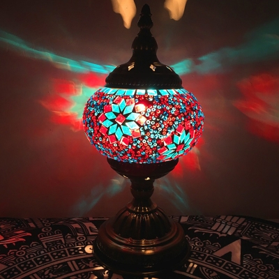 Incense Burner Shape Bar Nightstand Light Traditional Stained Glass 1 Bulb Red/White/Green Table Lamp