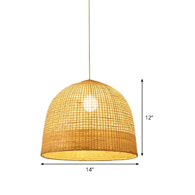 Japanese Hand-Worked Pendant Light Bamboo 1 Head Ceiling Suspension Lamp in Beige