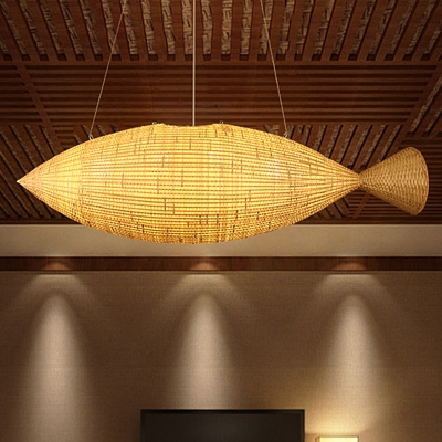 Japanese Handcrafted Pendant Chandelier Bamboo 2 Heads Hanging Ceiling Light in Beige