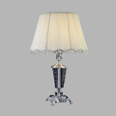 K9 Crystal White Table Light Urn Shape Single Bulb Vintage Night Lamp with Cone Fabric Shade