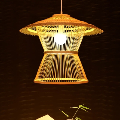 Laser Cut Bamboo Ceiling Light Japanese 1 Head Beige Suspended Lighting Fixture