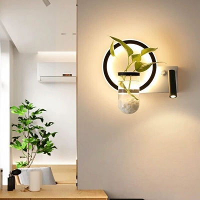 LED Round/Square Sconce Lamp Industrial Black Clear Glass Plant Wall Light in Warm/White Light for Bedroom