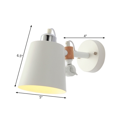 Metal Conical Sconce Light Modern 1 Bulb White Wall Lighting Fixture with Adjustable Arm