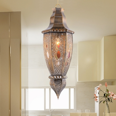 Metal Droplet Pendant Light Decorative 1 Bulb Suspended Lighting Fixture in Brass