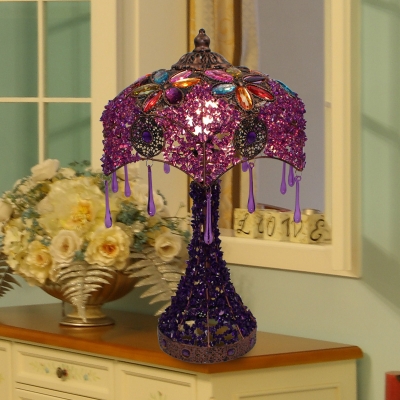 Red/Purple 1 Head Night Lighting Traditional Metal Scalloped Nightstand Light for Living Room