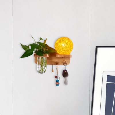 Retro Sphere Wall Light Sconce 1 Bulb Wooden LED Plant Wall Mounted Lighting in White/Pink/Yellow, Left/Right
