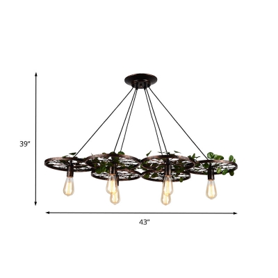 Rust Wheel Chandelier Pendant Light Industrial Metal 6 Heads Restaurant Hanging Lamp