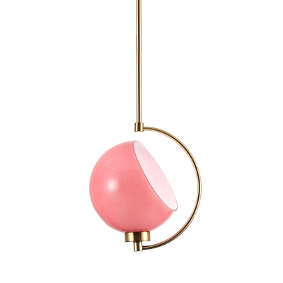 Spherical Ceiling Light Contemporary Metal 1 Head Pendant Lighting Fixture in Pink