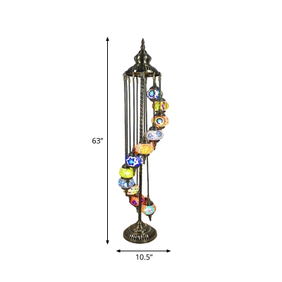 Stained Glass White/Yellow Floor Lamp Oval 11 Heads Art Deco Standing Light with Rotating Design for Living Room