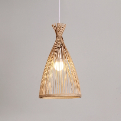 Wide Flare Bamboo Ceiling Light Japanese 1 Bulb Wood Suspended Lighting Fixture for Teahouse