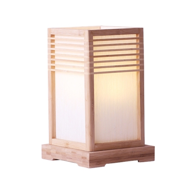 Wood Rectangular Task Lighting Asian 1 Bulb Small Desk Lamp in Beige with Switch