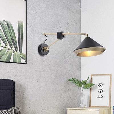 1 Bulb Bedroom Wall Lamp Modern Black/White Sconce Light Fixture with Flared Metal Shade