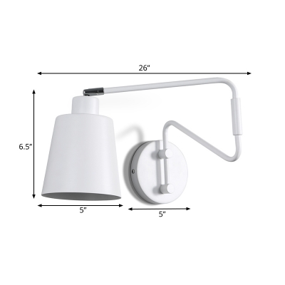 1 Bulb Bedside Sconce Light Minimalist White Wall Mounted Lamp with Cone Metal Shade