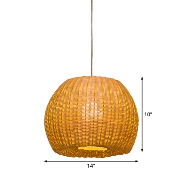 1 Bulb Hand-Woven Downing Lighting Chinese Bamboo Ceiling Suspension Lamp in Khaki