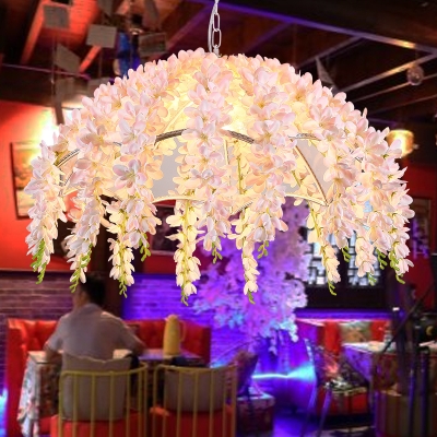 1 Bulb Scalloped Pendant Light Vintage White Metal LED Flower Hanging Lamp for Restaurant