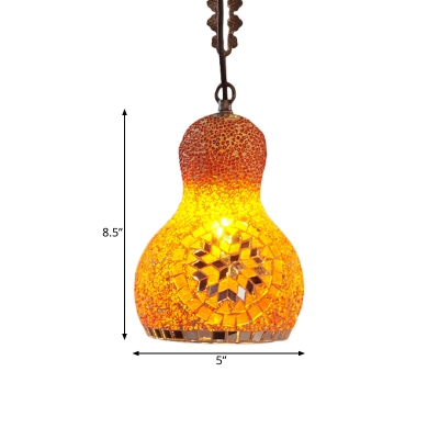 1 Bulb Suspension Lamp Art Deco Gourd Gold/Yellow/Orange Stained Glass Hanging Ceiling Light for Restaurant