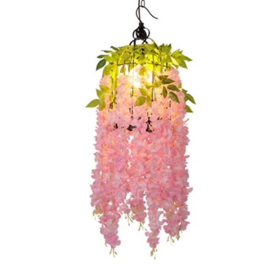 1 Head Ceiling Hang Fixture with Blossom Metal Industrial Restaurant LED Hanging Lamp Kit in Pink/Yellow