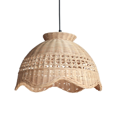 1 Head Restaurant Ceiling Light Asia Beige Pendant Lighting Fixture with Scalloped Bamboo Shade