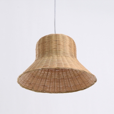 1 Head Wide Flare Pendant Lighting Chinese Bamboo Ceiling Suspension Lamp in Beige
