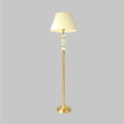 1 Light Conical Floor Lamp Traditional White Fabric Standing Light with Crystal Accent for Living Room