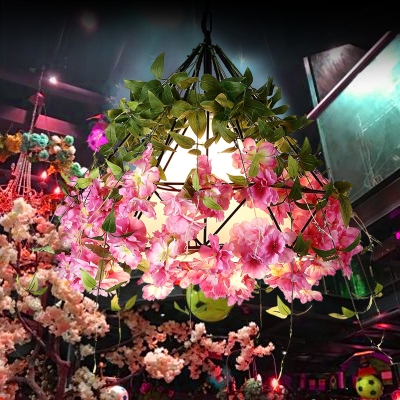1 Light Suspension Pendant Light Industrial Flower Metal Ceiling Hang Fixture in Black, 16