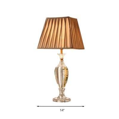 1 Light Trapezoid Table Lamp Traditional Beige Fabric Nightstand Light with Crystal Urn-Shaped Base