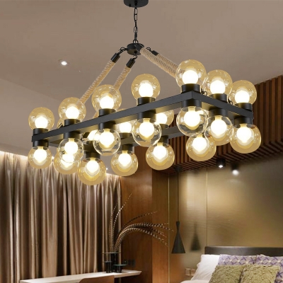 24 Lights Clear Glass Linear Pendant Vintage Black Molecule Living Room Island Lamp