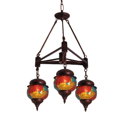 3 Bulbs Chandelier Pendant Lighting Traditional Living Room Hanging Lamp Kit with Ball Red-Yellow-Blue Glass Shade