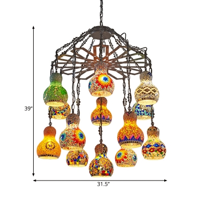 Antique Black Gourd Pendant Chandelier Bohemia Stained Glass 13 Lights Coffee Shop Hanging Light Kit