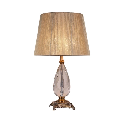 Antique Empire Shade Night Light Single Head Fabric Table Lamp in Beige with Carved Base
