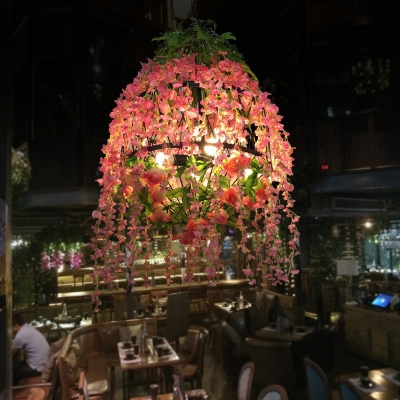 Blossom Restaurant Chandelier Lighting Fixture Industrial Metal 3 Bulbs Pink LED Drop Lamp