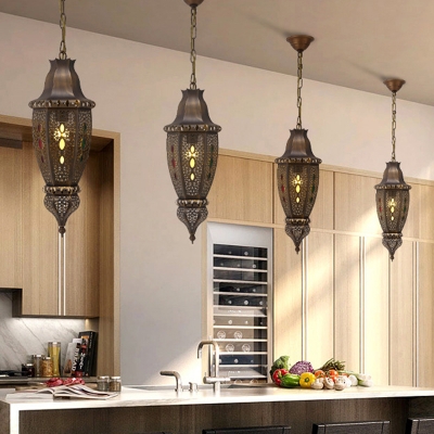 Bronze Urn Pendant Lighting Traditionary Metal 1 Bulb Dining Room Hanging Light Fixture