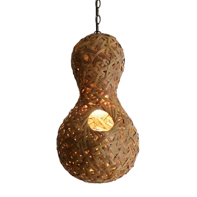 Brown Handmade Pendant Lamp Asian 1 Head Bamboo Ceiling Hanging Light with Adjustable Chain