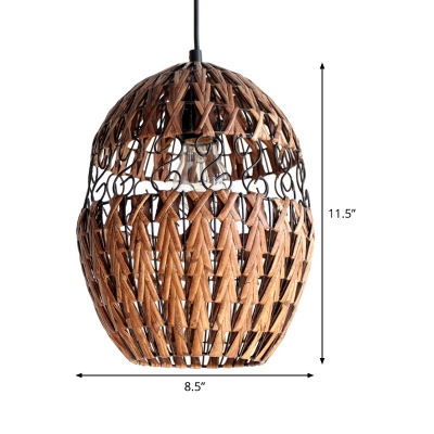 Chinese 1 Head Down Lighting Brown Cage Ceiling Pendant Light with Bamboo Shade
