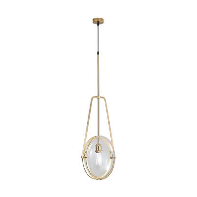 Clear Glass Oval Pendant Lighting Modernism 1 Head Hanging Ceiling Light in Gold