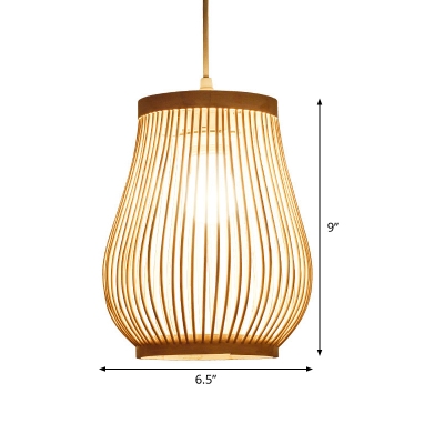 Jar Pendant Light Japanese Bamboo 1 Bulb Wood Suspended Lighting Fixture for Restaurant