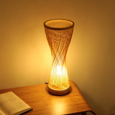 Laser Cut Reading Light Japanese Bamboo 1 Bulb Wood Small Desk Lamp for Bedroom