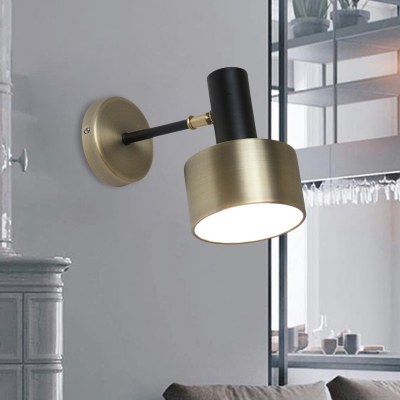 Metal Drum Wall Lighting Contemporary 1 Bulb Sconce Light Fixture in Black and Gold