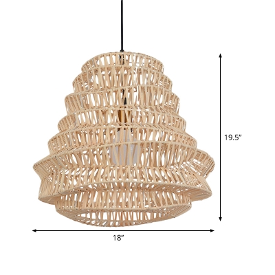 Pear Pendant Lighting Japanese Bamboo 1 Bulb Beige Ceiling Hanging Light, 12