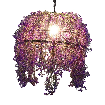 Purple Flower Ceiling Suspension Lamp Industrial Metal 1 Bulb Restaurant LED Pendant Light