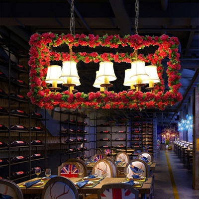 Red Rectangular Island Lighting Industrial Metal 8 Heads Restaurant LED Flower Ceiling Light with Empire Shade