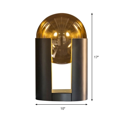 Round Desk Light Modernist Gold Glass 1 Bulb Task Lighting with Tube Metal Base, 8