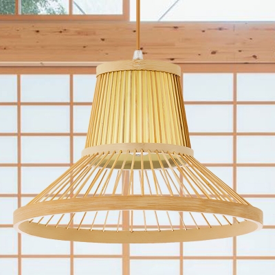South-East Asia Trumpet Pendant Lighting Bamboo 1 Head Ceiling Hanging Light in Beige