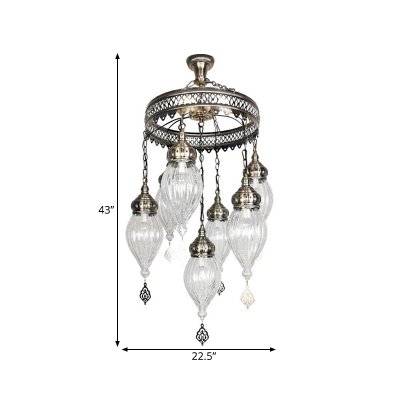 Urn Coffee House Pendant Lighting Vintage Clear Prismatic Glass 7 Bulbs Nickel Ceiling Chandelier