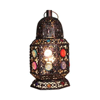 1 Head Metal Night Table Lamp Vintage Copper Lantern Living Room Nightstand Lighting