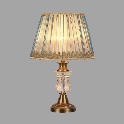 1 Head Nightstand Light Vintage Bedroom Table Lamp with Urn Hand-Cut Crystal in Blue